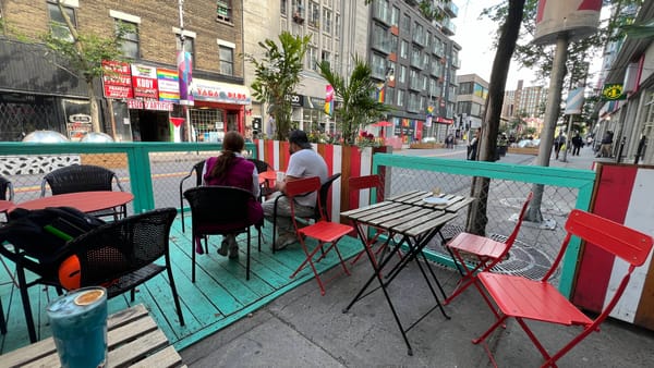 View from a Montreal terrace, on the Ste-Catherine Street. 